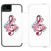 ミュージカル高音クレフ、 音符記号ノートと桜花 INCIPIO iPhoneウォレットケース (フォリオ Open)