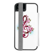 ミュージカル高音クレフ、 音符記号ノートと桜花 INCIPIO iPhoneウォレットケース (フォリオ裏面)