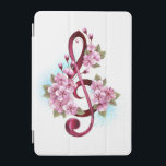 ミュージカル高音クレフ、 音符記号ノートと桜花 iPad MINIカバー<br><div class="desc">繊細で詳細なピンクのクレフ、 音符記号とピンクの日本のさくらんぼが白い背景の上に薄い青と絵を描に白い背景の上に咲くピックのトレブルの絵を描。ブルーミング桜。</div>