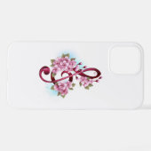 ミュージカル高音クレフ、 音符記号ノートと桜花 iPhoneケース (裏面横)