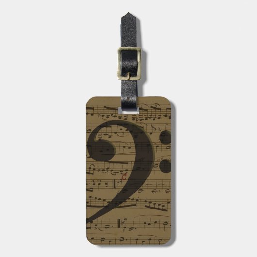 ミュージカル高音クレフ、 音符記号楽譜クラシック ラゲッジタグ (正面縦)