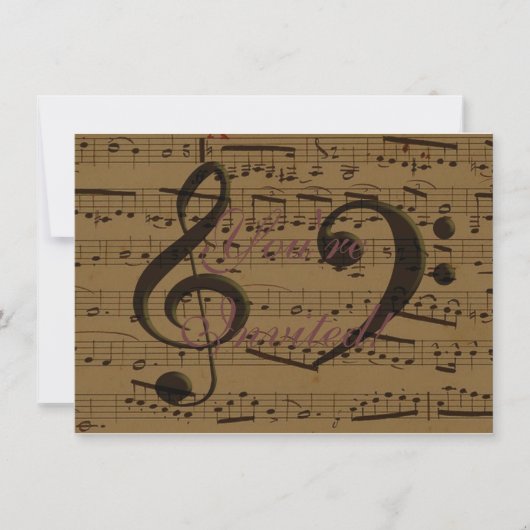 ミュージカル高音クレフ、 音符記号楽譜クラシック 招待状 (正面)