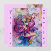 ミュージカル クラウン , ピンク 青 招待状 (正面/裏面)