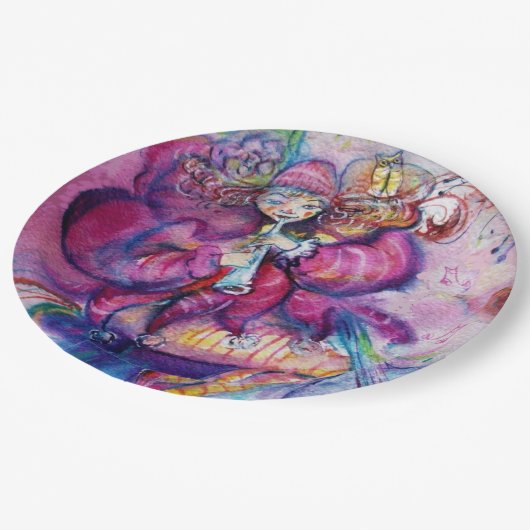 ミュージカル ピンクのピエロとフクロウ ペーパープレート (アングル)