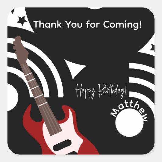 ミュージカル ロック スター エレキギター 誕生日 スクエアシール (正面)