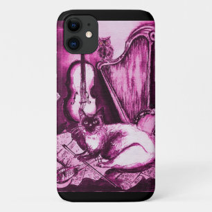 ミュージカルCAT、ピンクバイオレットとホワイト iPhone 11 ケース