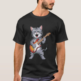 ミュージシャンと動物好きのための楽しいギターネコデザイン L Tシャツ