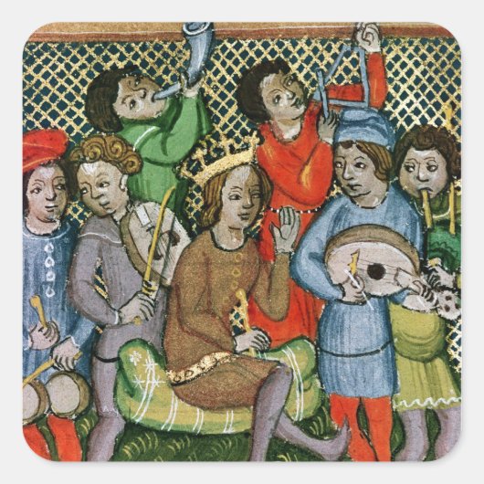 ミュージシャンに囲まれた座ったクラウン付き姿 スクエアシール (正面)