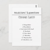 ミュージシャンのスーパーマーケットのショッピング・リスト ポストカード (正面/裏面)