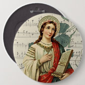 ミュージシャンのヴィンテージのSt Ceciliaの守護聖人 缶バッジ (正面&裏面)
