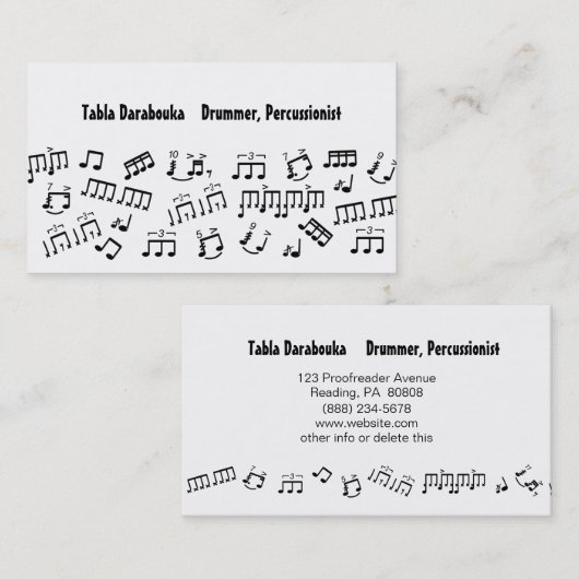 ミュージシャンの名刺の打楽器のドラマーのノート 名刺 (正面/裏面)