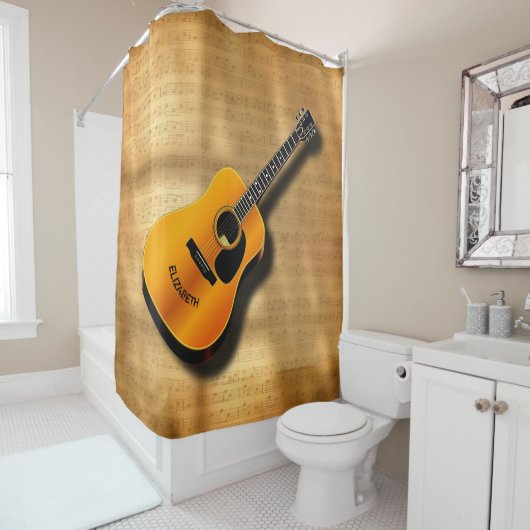 ミュージシャンの名前をカスタムするを用いる音響のヴィンテージのギター シャワーカーテン (インサイチュ)