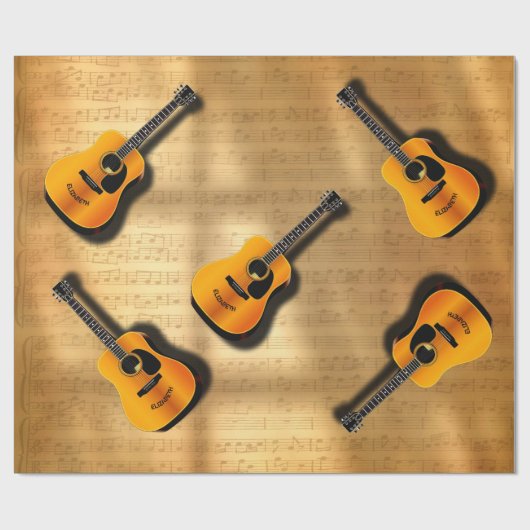 ミュージシャンの名前をカスタムするを用いる音響のヴィンテージのギター ラッピングペーパー (フラット)