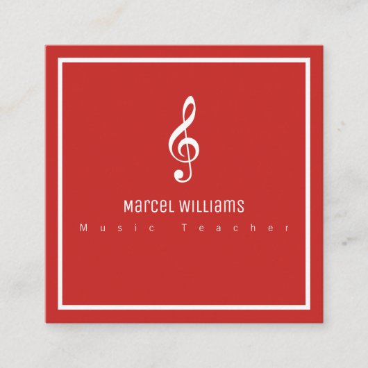 ミュージシャンの赤い名刺(ミュージカルノート付き) スクエア名刺 (正面)
