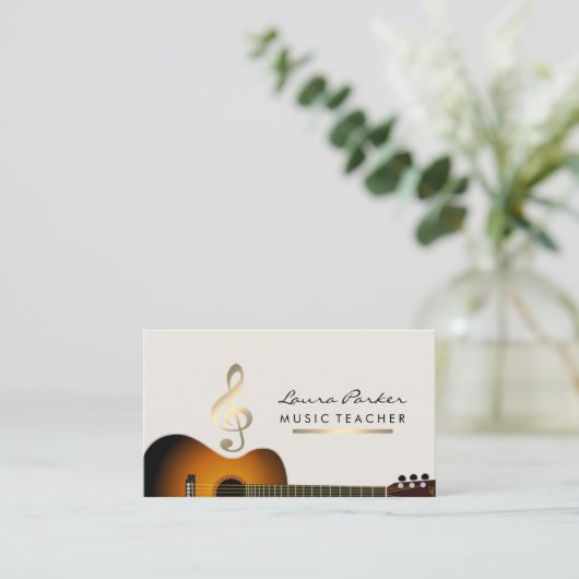 ミュージシャンの音楽の先生のギター音楽ノートの金ゴールド 名刺 (スタンド正面)