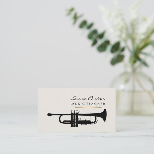 ミュージシャンの音楽の先生のトランペットの楽器の金ゴールド 名刺 (スタンド正面)
