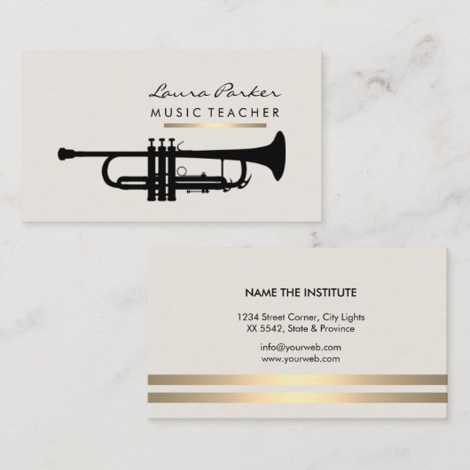 ミュージシャンの音楽の先生のトランペットの楽器の金ゴールド 名刺 (正面/裏面)