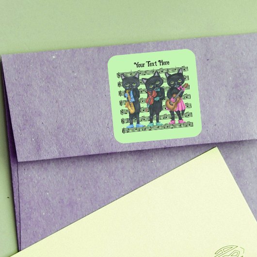 ミュージシャンの黒猫が登場する音楽楽器 スクエアシール