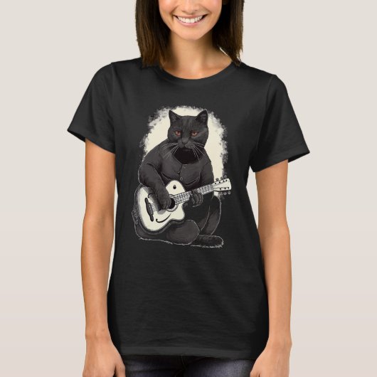 ミュージシャンの黒猫ギタリスト、ボンベイの猫たち Tシャツ (正面)