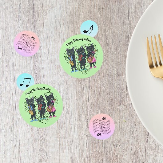 ミュージシャンをテーマにした黒猫ミュージックノート誕生日 コンフェッティ