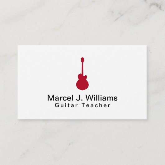 ミュージシャンアコースティックレッドギタモダンーホワイト 名刺 (正面)