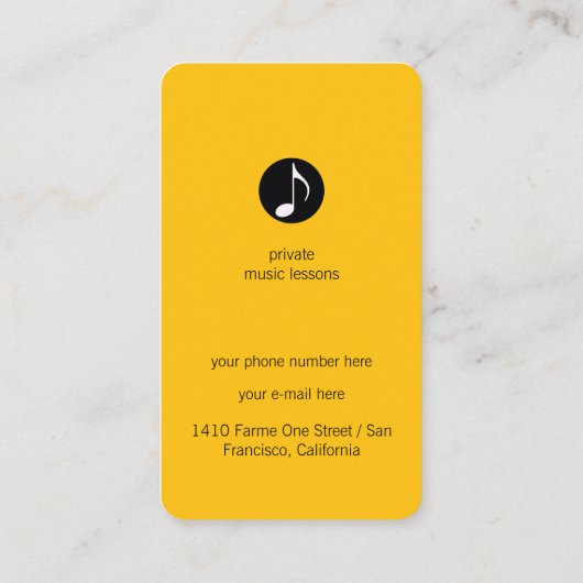 ミュージシャンイエロービジネスカードとミュージカルメモ 名刺 (裏面)