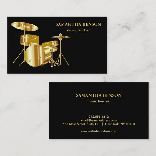 ミュージシャンエレガントドラム付きミュージカル名刺 名刺 (正面/裏面)