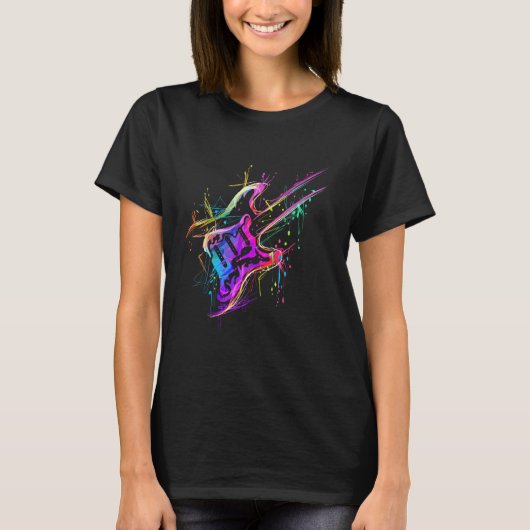 ミュージシャンカラフルベース電気ギター Tシャツ (正面)