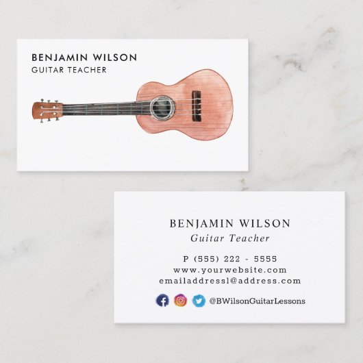 ミュージシャンギター先生水彩 名刺 (正面/裏面)