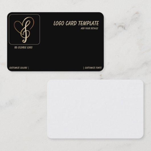 ミュージシャンクラスのハートとミュージックノートロゴ 名刺 (正面/裏面)