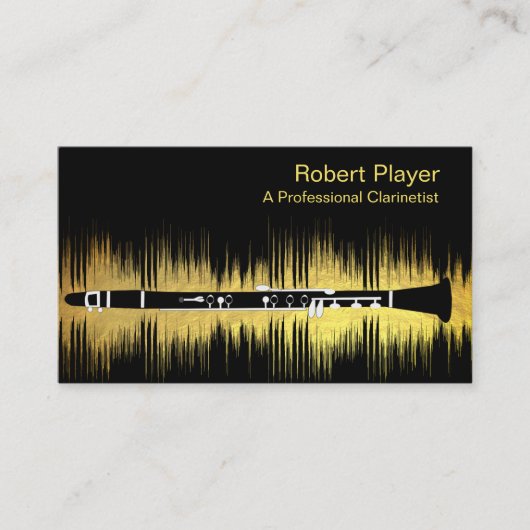 ミュージシャンクラリネットプレーヤーのオーディオ金ゴールド音波 名刺 (正面)