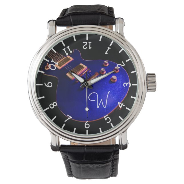 ミュージシャンクールブルースパークルエレクトリックロックギター 腕時計 (正面)