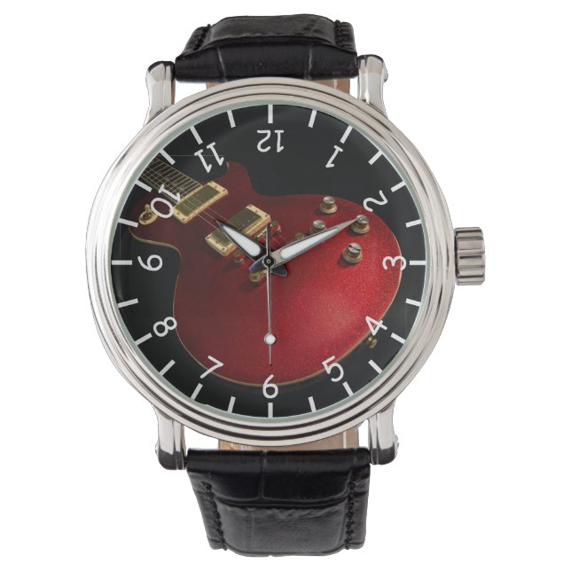 ミュージシャンクールレッドスパークルエレクトリックロックギター 腕時計 (正面)