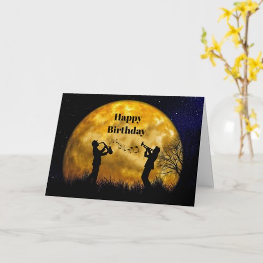 ミュージシャンフルムーンウォーターカラー誕生日 カード (黄色い花)