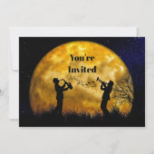 ミュージシャンフルムーンウォーターカラー誕生日 招待状 (正面)