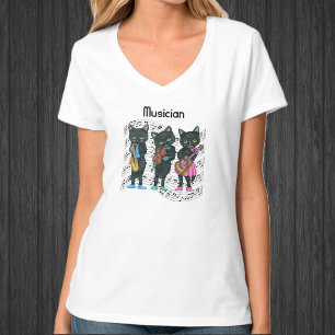 ミュージシャンブラックキャッツグリーンアイズ楽器音楽 Tシャツ