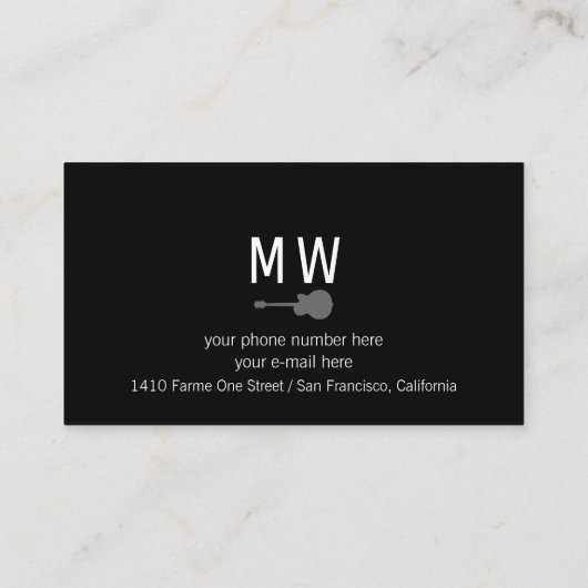 ミュージシャンブラックビジネスカードとギター 名刺 (裏面)