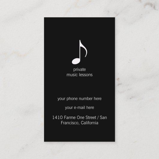 ミュージシャンブラックビジネスカードとミュージカルノート 名刺 (裏面)