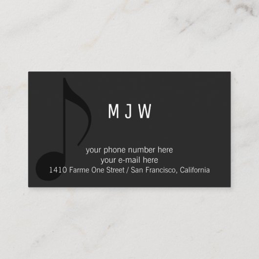 ミュージシャンブラックビジネスカードとミュージックノート 名刺 (裏面)