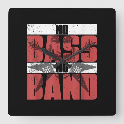 ミュージシャンベーシスストギフトアイディアバスギター スクエア壁時計 (正面)