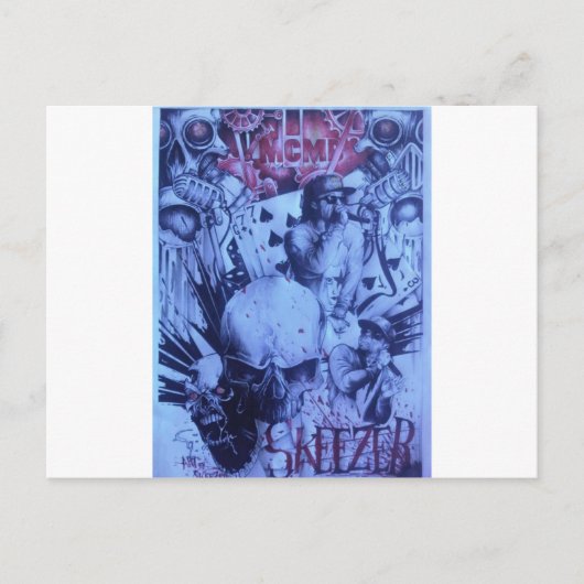 ミュージシャンポップ・アートのズブルーパープルアートプリント ポストカード (正面)