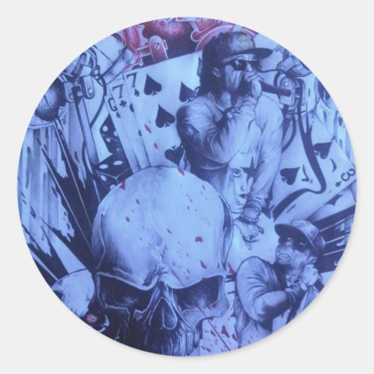 ミュージシャンポップ・アートのズブルーパープルアートプリント ラウンドシール (正面)