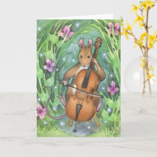 ミュージシャンマウスチェロキュートイラストレーション カード (黄色い花)