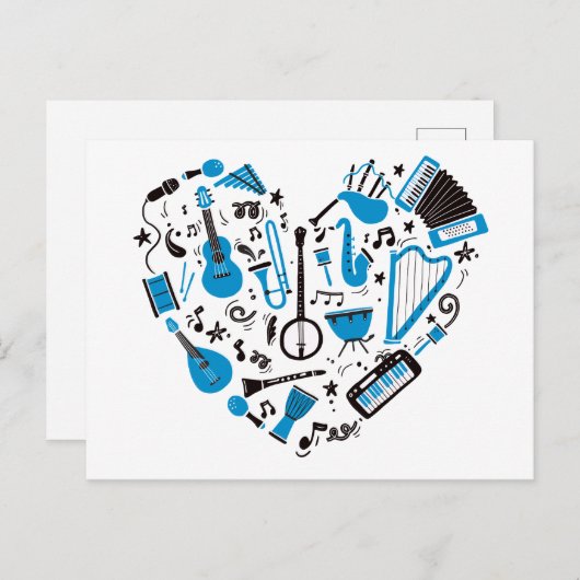ミュージシャンミュージカル楽器ハートツール ポストカード (正面/裏面)