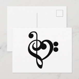 ミュージシャンミュージックハート- Treble Bassクレフ、 音符記号 ポストカード