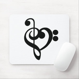 ミュージシャンミュージックハート- Treble Bassクレフ、 音符記号 マウスパッド