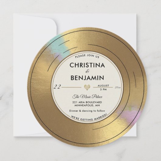 ミュージシャンヴィンテージレコード金ゴールドビモダンニ結婚ウム 招待状 (正面)