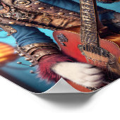 ミュージシャン猫のブルーのステームパンク遊ドレスギター ポスター (角)