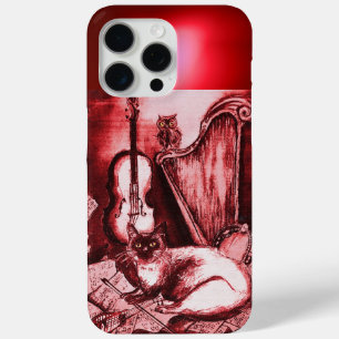 ミュージシャン猫,フクロウ,赤ルビーのミュージカル楽器 iPhone 15 PRO MAXケース