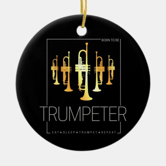 ミュージシャン生まれのラッパを吹き鳴らす セラミックオーナメント (正面)
